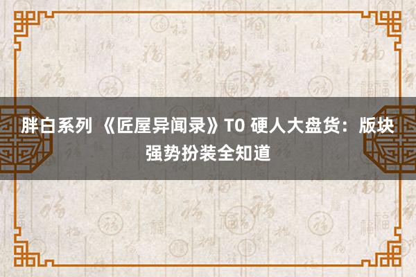 胖白系列 《匠屋异闻录》T0 硬人大盘货：版块强势扮装全知道