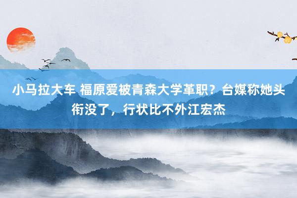 小马拉大车 福原爱被青森大学革职？台媒称她头衔没了，行状比不外江宏杰